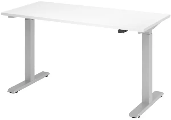 Sitz-Steh-Schreibtisch,HxBxT 720-1190x1400x670mm,Platte weiß,T-Fuß silber
