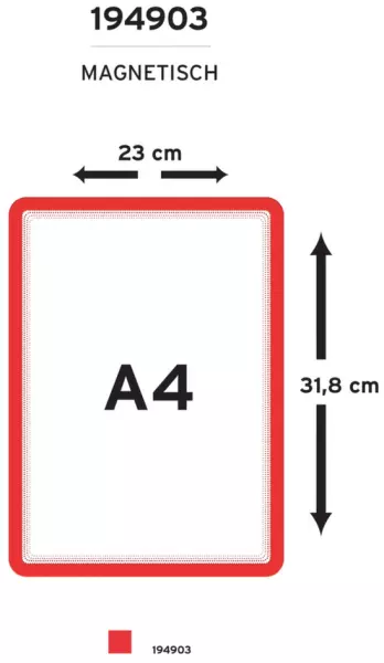 Inforahmen,f. DIN A4,rot,Rüc- ken/Verschluss magnetisch