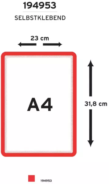 Inforahmen,f. DIN A4,rot,Rüc- ken selbstklebend,Verschluss magnetisch