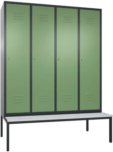 armoire vestiaire avec banc, HxlxP 2090x1590x815mm,corps RAL7021,façade RAL6011