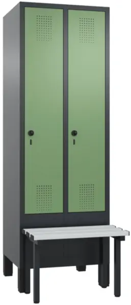 armoire vestiaire avec banc, HxlxP 1850x610x500mm,corps RAL7021,façade RAL6011
