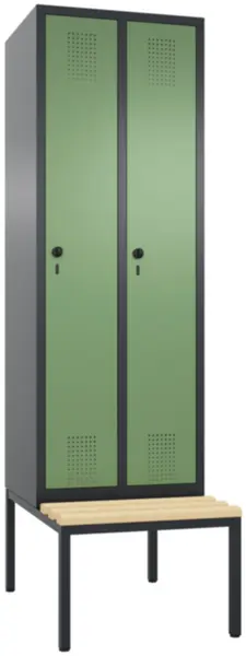 armoire vestiaire avec banc, HxlxP 2090x610x500mm,corps RAL7021,façade RAL6011