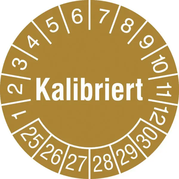 Prüfplakette,kalibriert,Auf- kleber,Ø 30mm,Jahresfarbe, Jahresfarbe 2025-gold