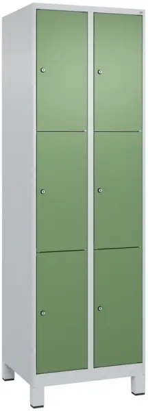 Schließfachschrank,HxBxT 1950x 600x500mm,2x3 Fächer,Zyl.- Schl.,Füße,Korpus RAL7035