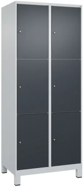 Schließfachschrank,HxBxT 1950x 800x500mm,2x3 Fächer,Zyl.- Schl.,Füße,Korpus RAL7035