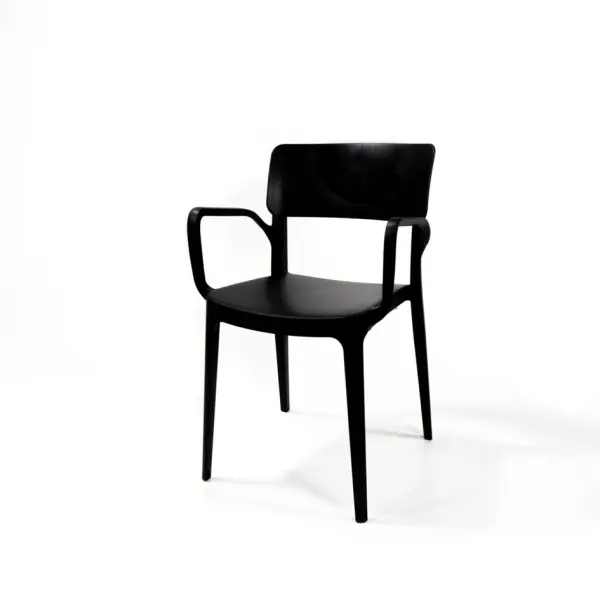 Stapelstuhl,4-Fuß schwarz,m. Armlehnen,Sitz PP schwarz, Rücken PP schwarz