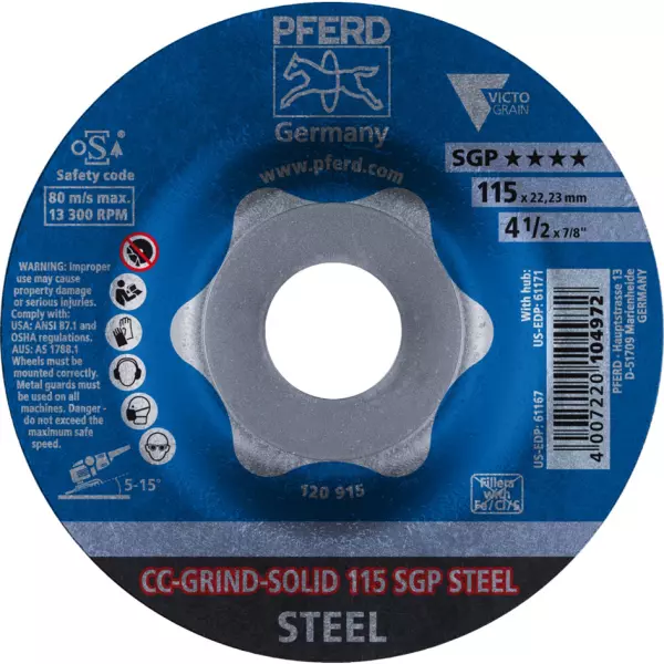 Dischi abrasivi PFERD CC-GRIND-SOLID 115 SGP STEEL