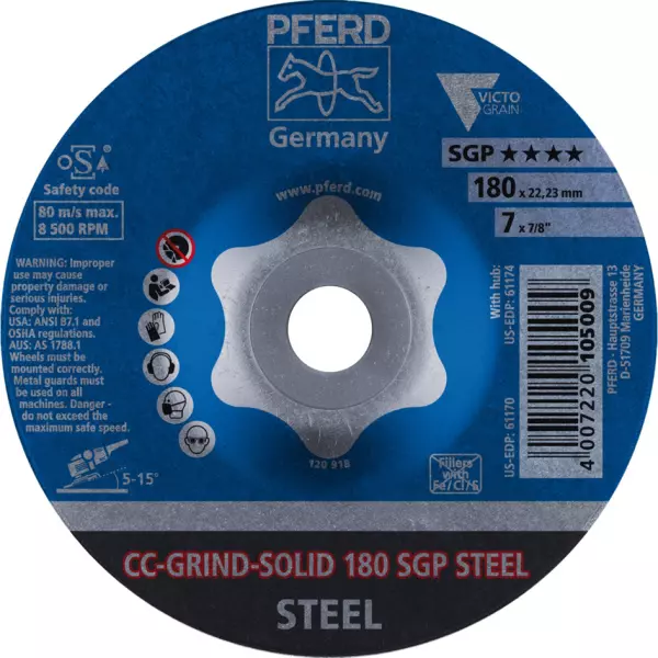 Schleifscheiben PFERD CC-GRIND-SOLID 180 SGP STEEL