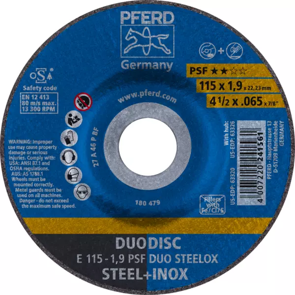 Trennscheiben PFERD PSF Duodisc Steelox E 115-1,9 PSF DUO STEELOX