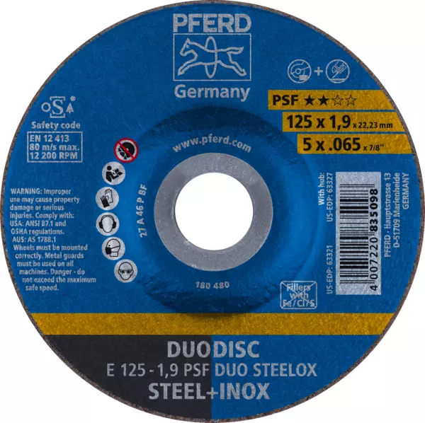 Kombischeiben PFERD PSF Duodisc Steelox E 125-1,9 PSF DUO STEELOX