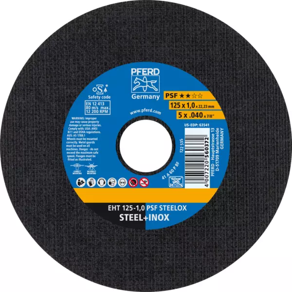 Dischi da taglio PFERD PSF Steelox 1.0 mm centro piatto Pack 25 pz.