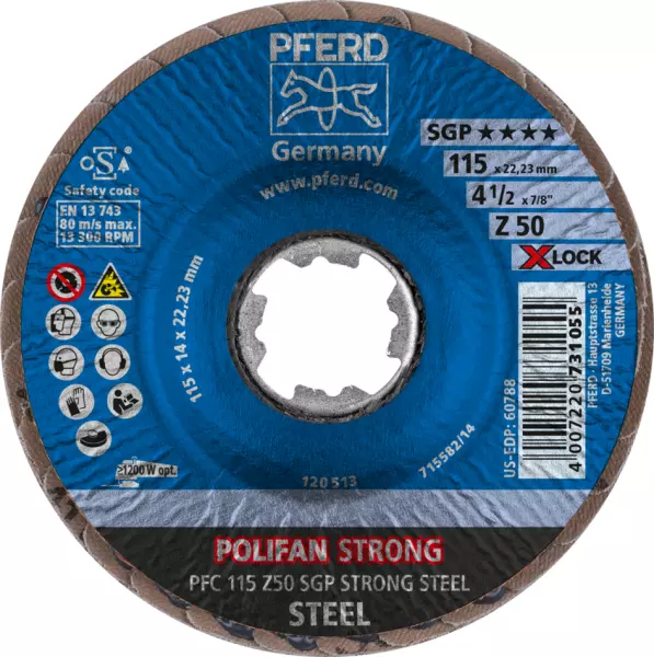 Fächerschleifscheiben PFERD Polifan Strong PFC SGP Steel