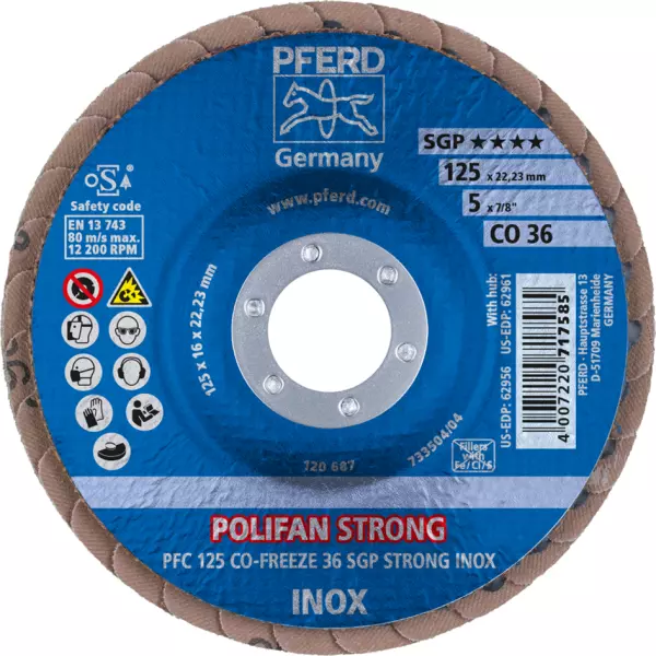 Fächerschleifscheiben PFERD Polifan PFC CO-Freeze SGP Strong Inox