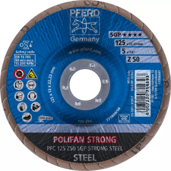 Fächerschleifscheiben PFERD Polifan PFC Z SGP Strong Steel
