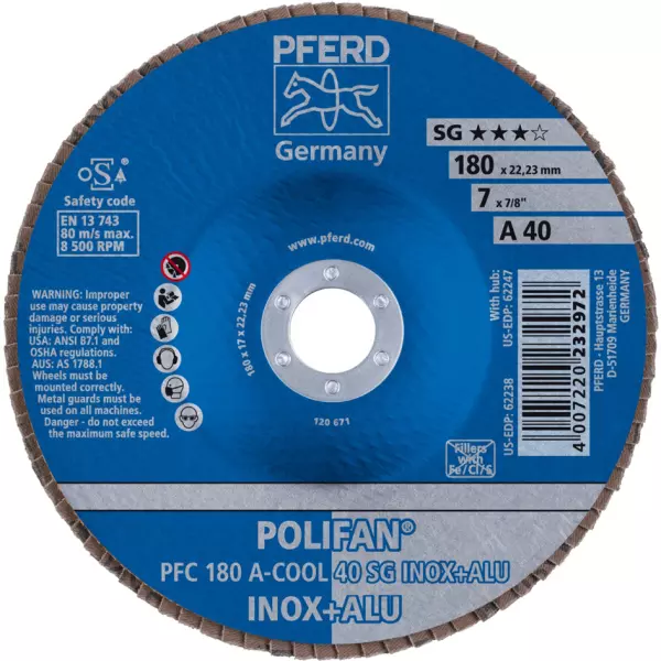 Fächerschleifscheiben PFERD Polifan PFC A-Cool SG Inox + Alu