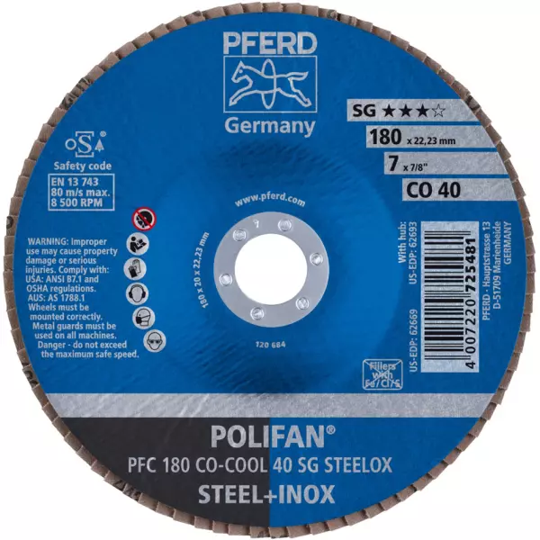Fächerschleifscheiben PFERD Polifan PFC CO-Cool SG Steelox