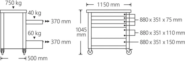 Werkbänke fahrbar leer STAHLWILLE WB 625